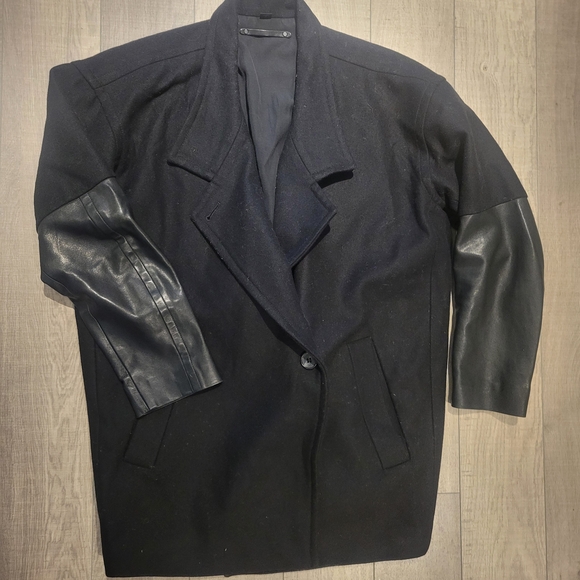 ALLSAINTS Black Wool Leather Coat - Picture 3 of 3